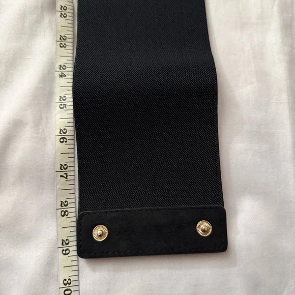 Black wide elastic waistband belt with black satin bow - Picture 5 of 8